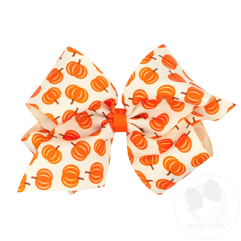 King Harvest Pumpkin Print Grosgrain Hair Bow