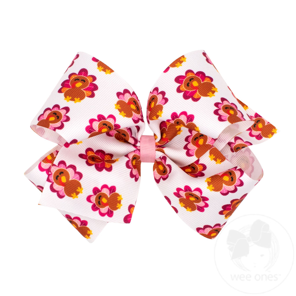 King Harvest Turkey Print Grosgrain Hair Bow
