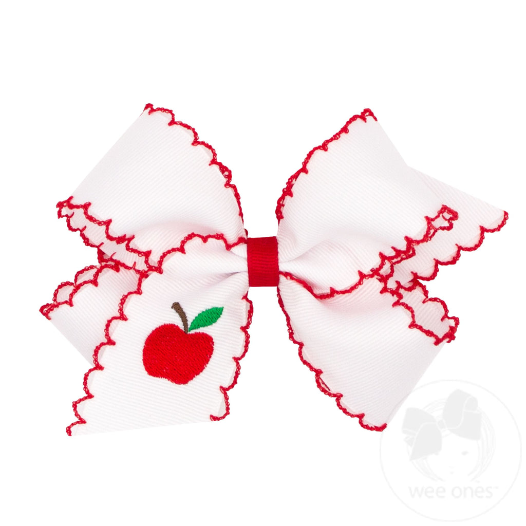 Medium Grosgrain Hair Bow with Moonstitch Edge and Harvest Embroidery