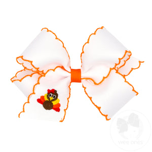Medium Grosgrain Hair Bow with Moonstitch Edge and Harvest Embroidery