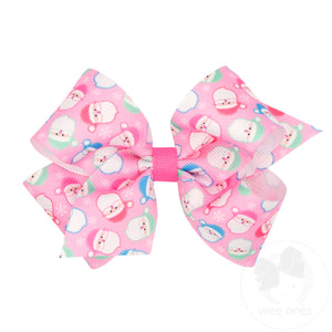Medium Pink Santa Print Grosgrain Hair Bow