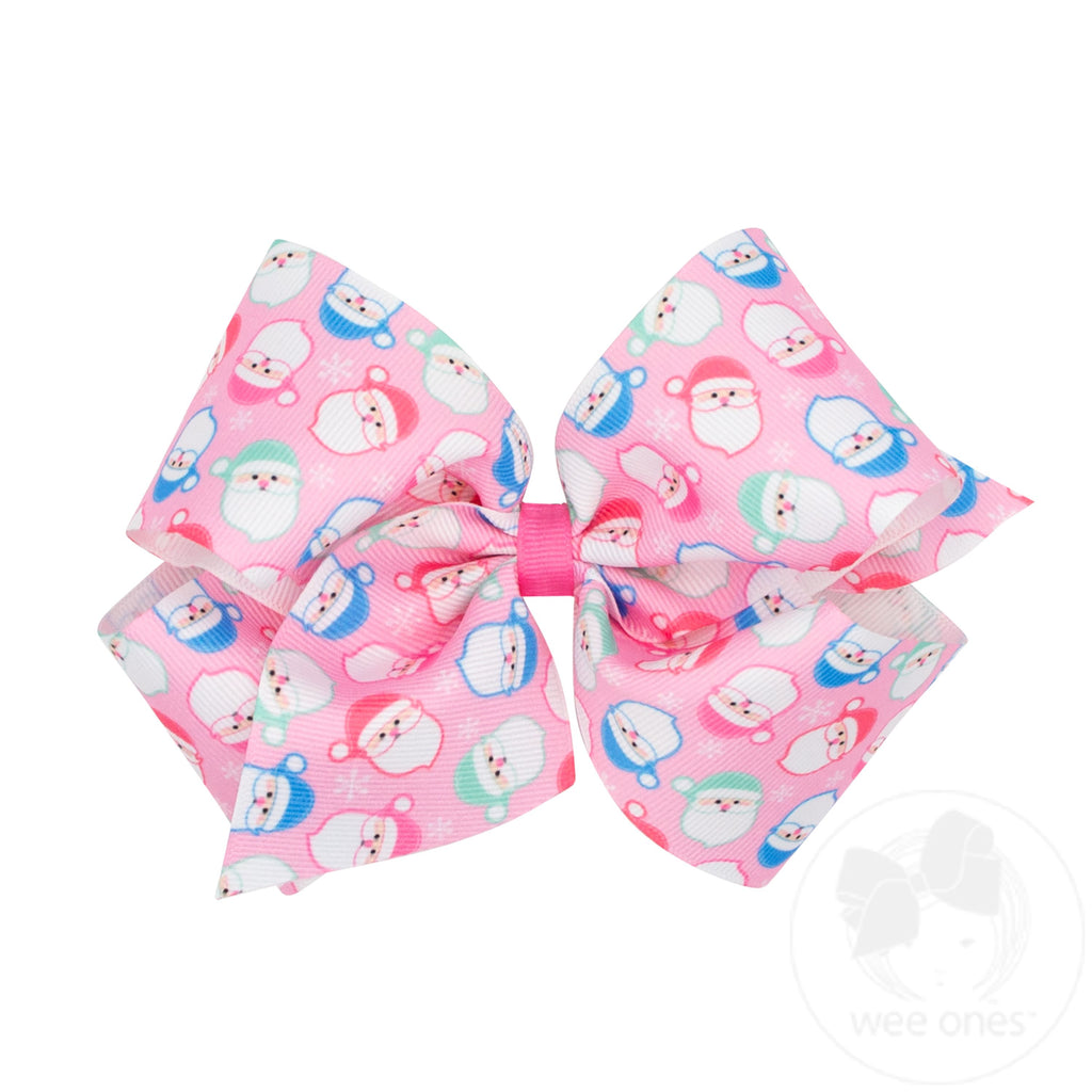 King Pink Santa Print Grosgrain Hair Bow