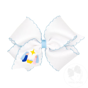 King Grosgrain Hair Bow with Moonstitched Edge and Nativity Embroidery