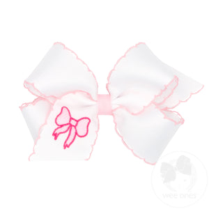 Medium Bow Embroidered Grosgrain Hair Bow with Moonstitch Edge