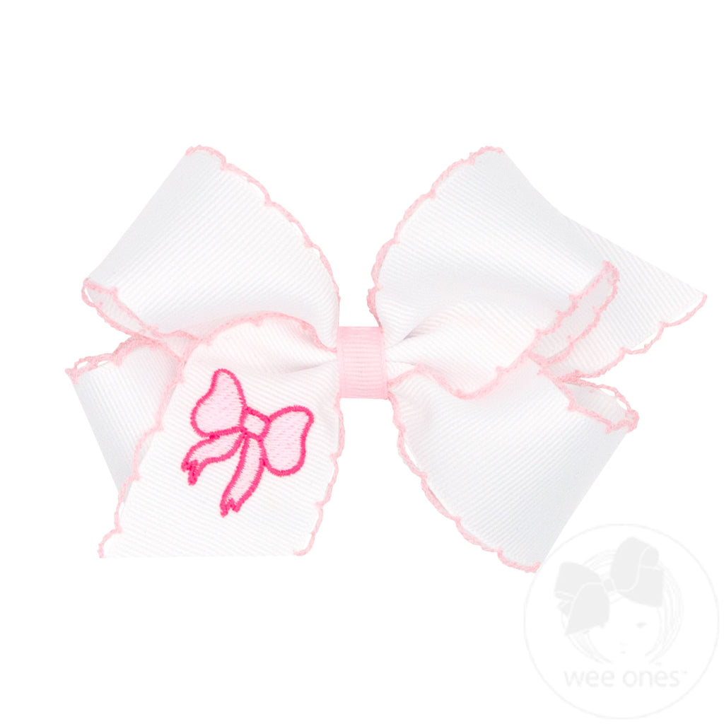 Medium Bow Embroidered Grosgrain Hair Bow with Moonstitch Edge