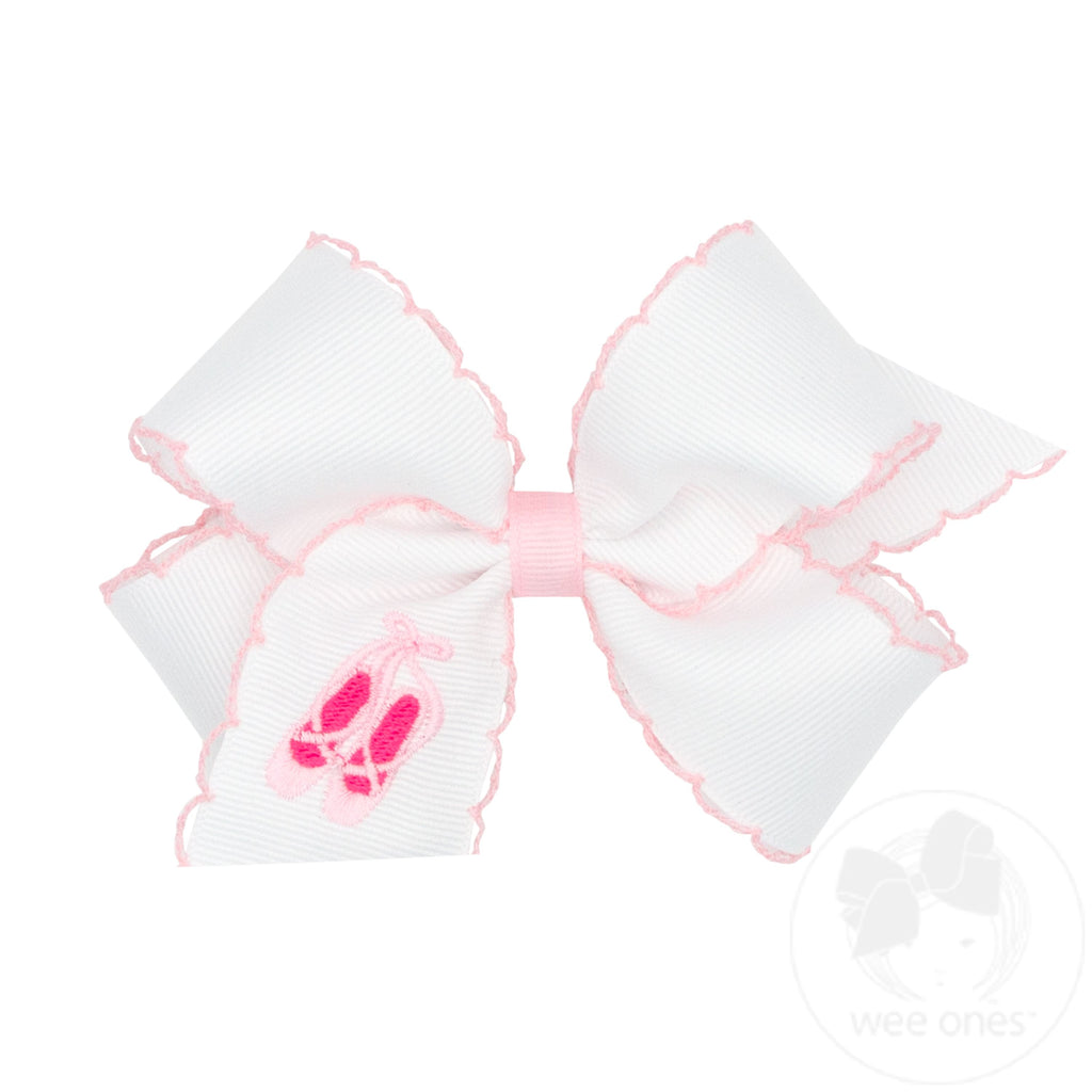 Medium Ballet Slippers Embroidered Grosgrain Hair Bow with Moonstitch Edge