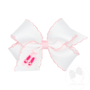 Medium Ballet Slippers Embroidered Grosgrain Hair Bow with Moonstitch Edge