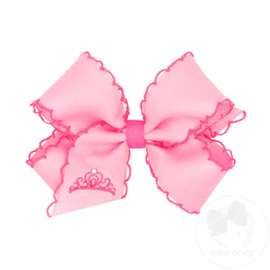 Medium Princess Crown Embroidered Hair Bow with Moonstitch Edge
