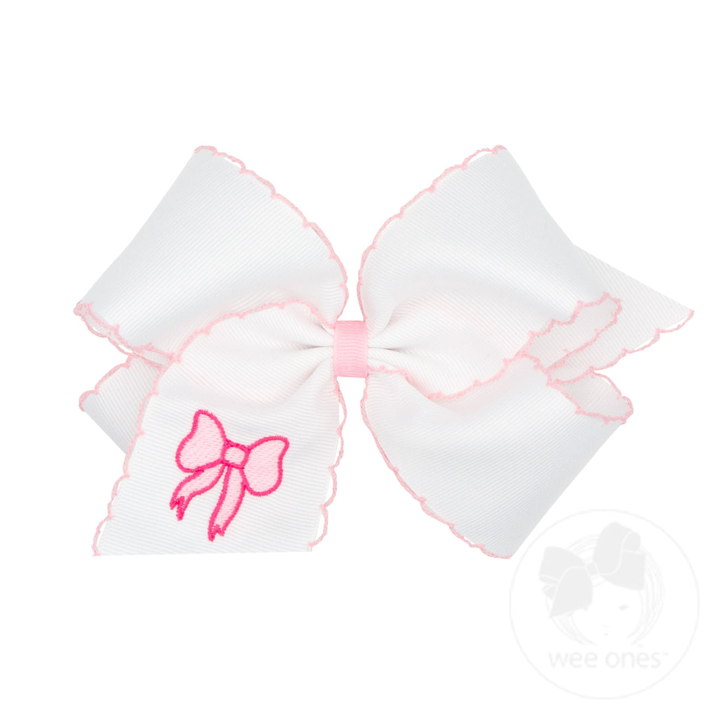 King Bow Embroidered Grosgrain Hair Bow with Moonstitch Edge