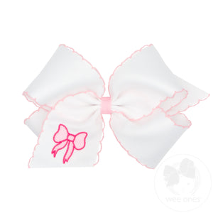 King Bow Embroidered Grosgrain Hair Bow with Moonstitch Edge