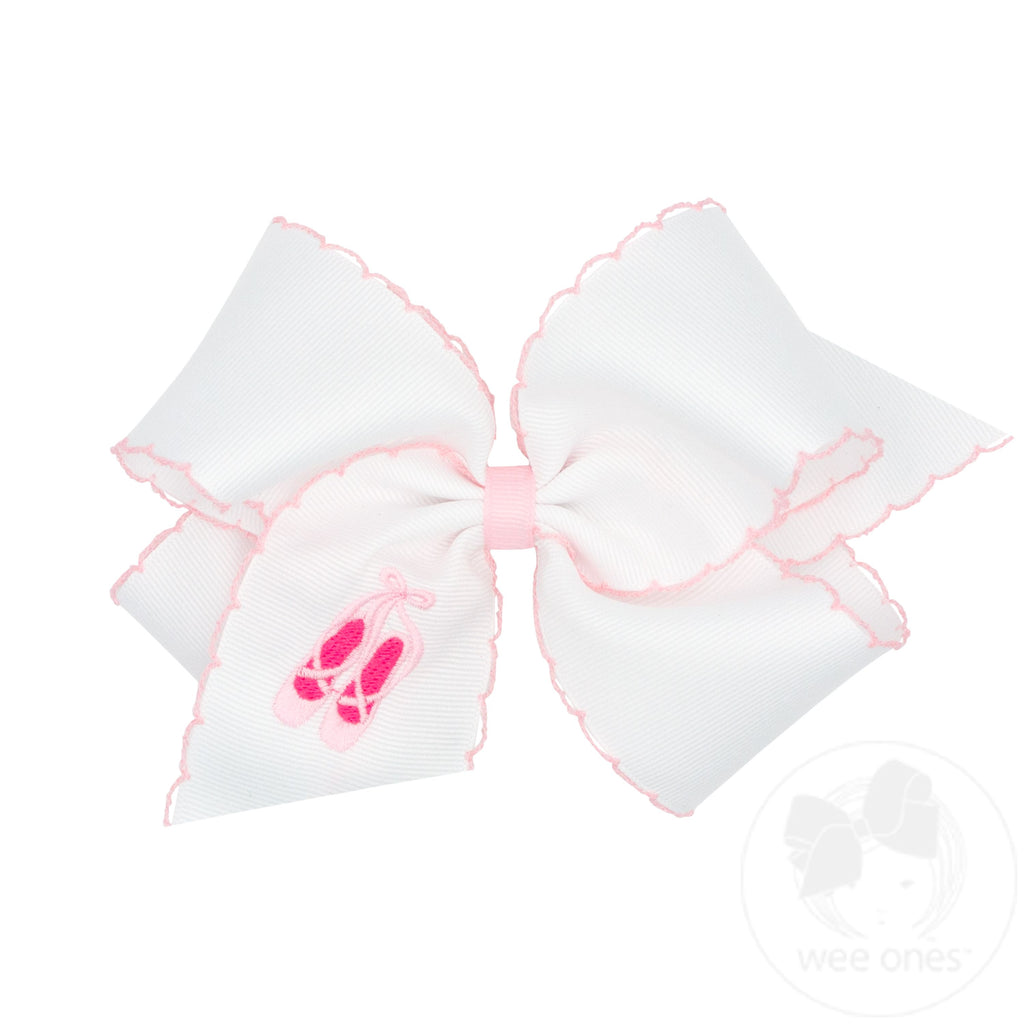 King Ballet Slippers Embroidered Grosgrain Hair Bow with Moonstitch Edge
