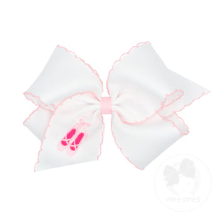 King Ballet Slippers Embroidered Grosgrain Hair Bow with Moonstitch Edge