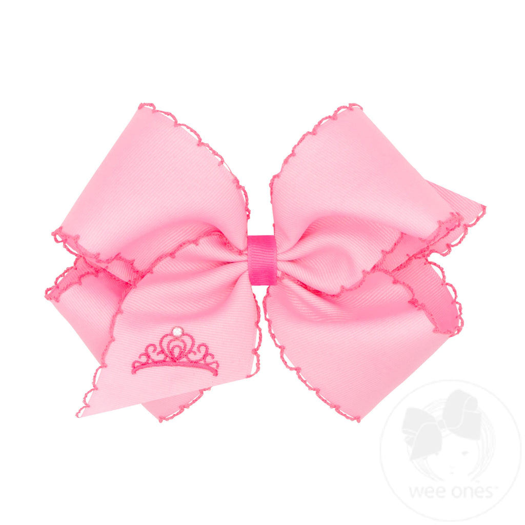 King Princess Crown Embroidered Hair Bow with Moonstitch Edge