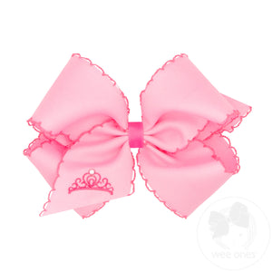 King Princess Crown Embroidered Hair Bow with Moonstitch Edge