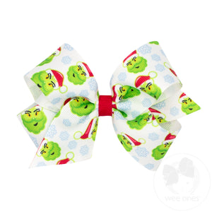 Medium Christmas Character Print Grosgrain Hair Bow