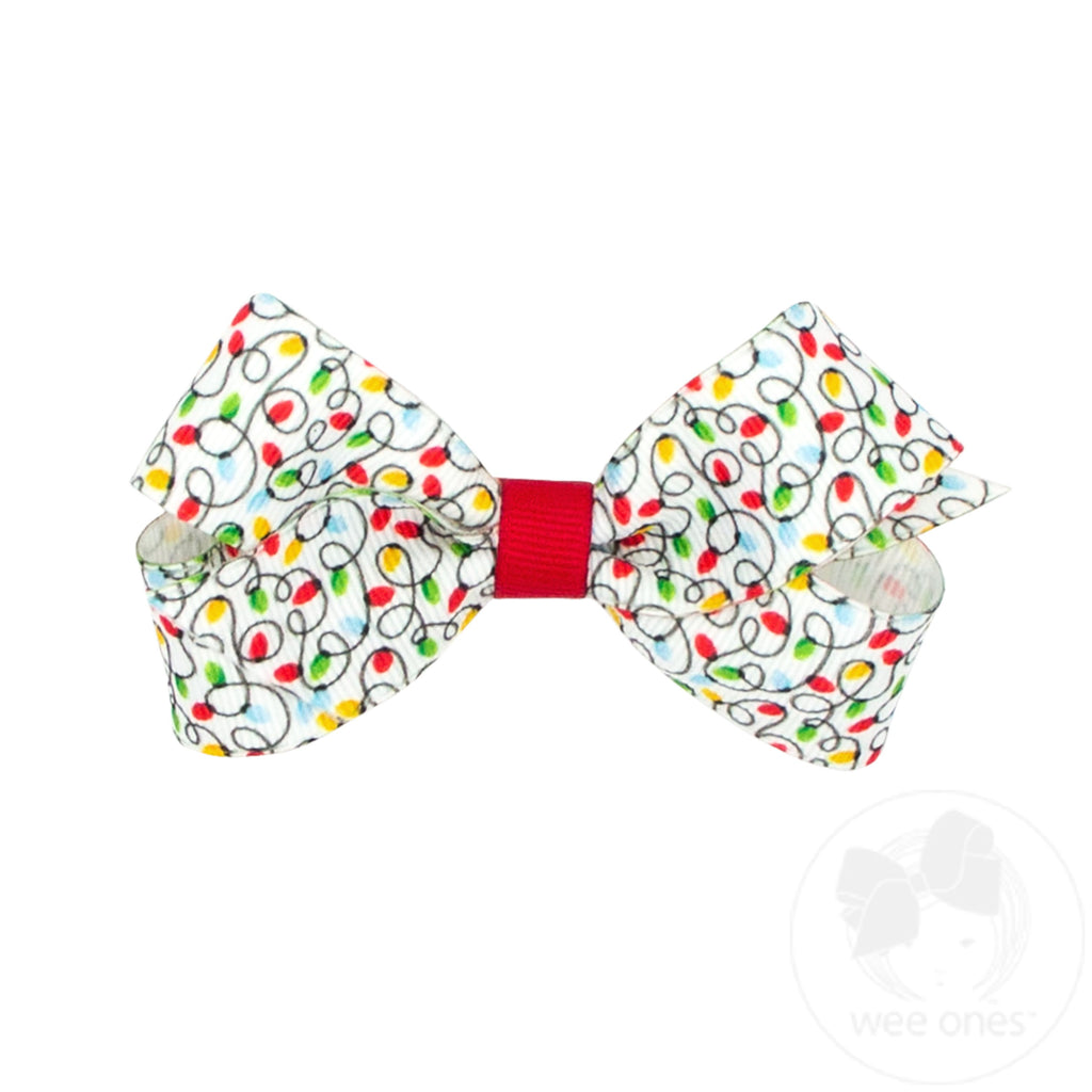 Mini Christmas Lights Print Grosgrain Hair Bow