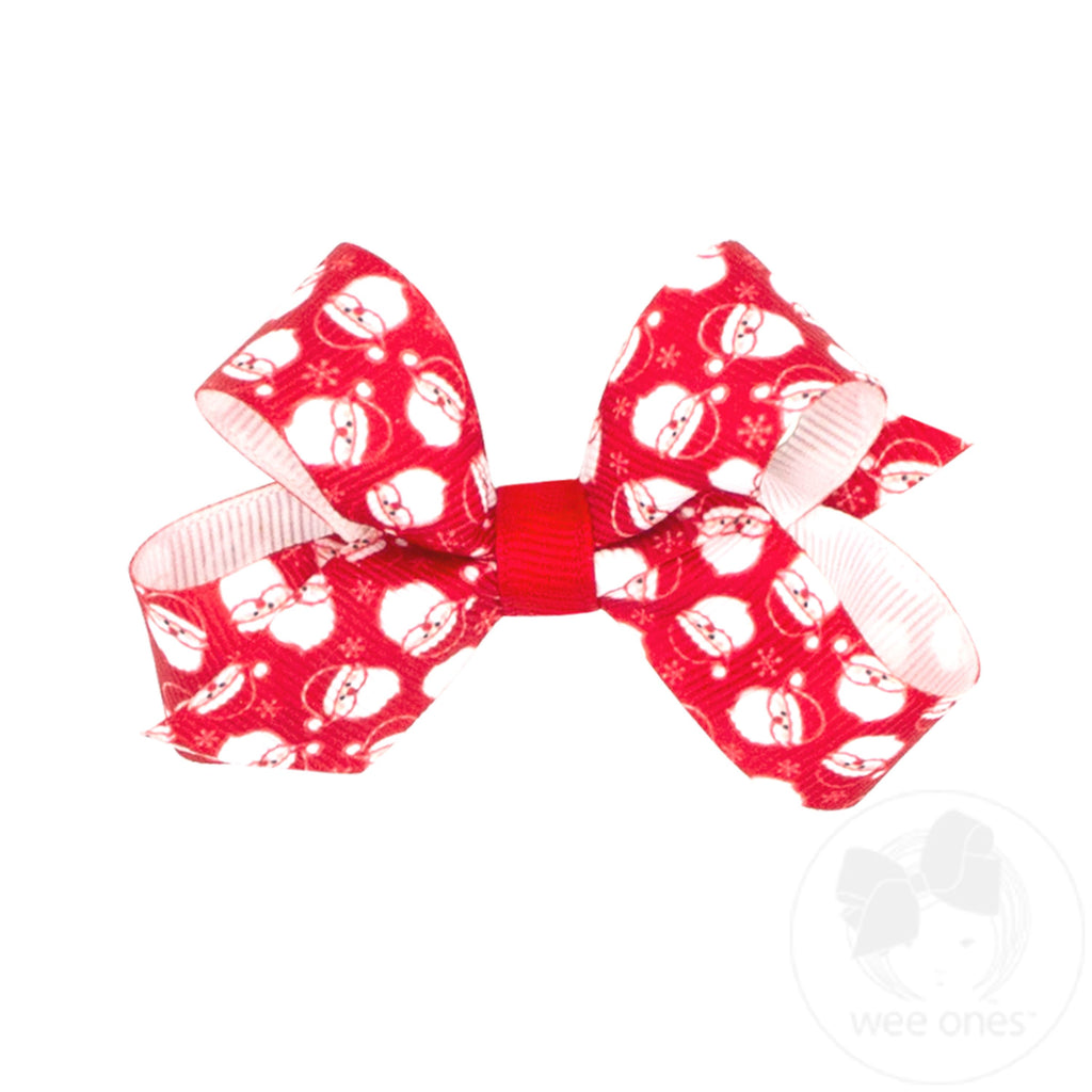Mini Christmas Red Santa Print Grosgrain Hair Bow