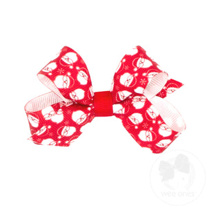 Mini Christmas Red Santa Print Grosgrain Hair Bow