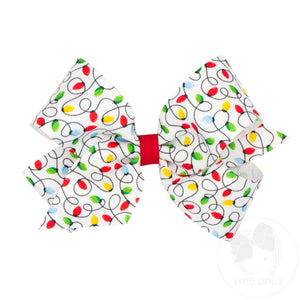 Medium Christmas Lights Print Grosgrain Hair Bow