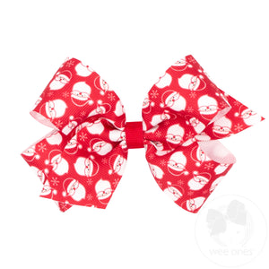 Medium Christmas Red Santa Print Grosgrain Hair Bow