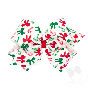King Christmas Candy Cane Print Grosgrain Hair Bow