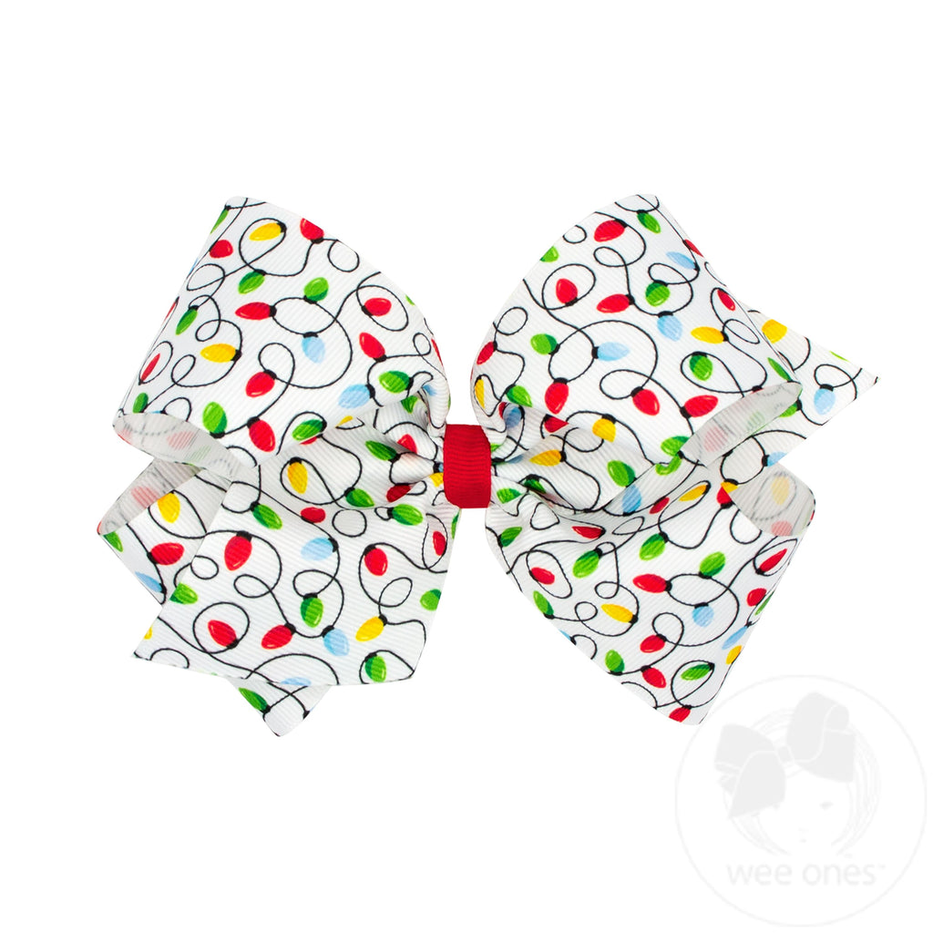 King Christmas Lights Print Grosgrain Hair Bow