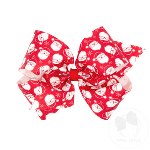 King Christmas Red Santa Print Grosgrain Hair Bow