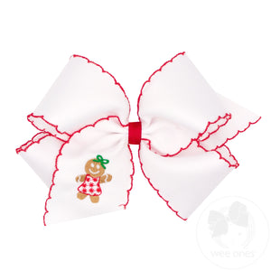 King Grosgrain Hair Bow with Moonstitch Edge and Gingerbread Embroidery