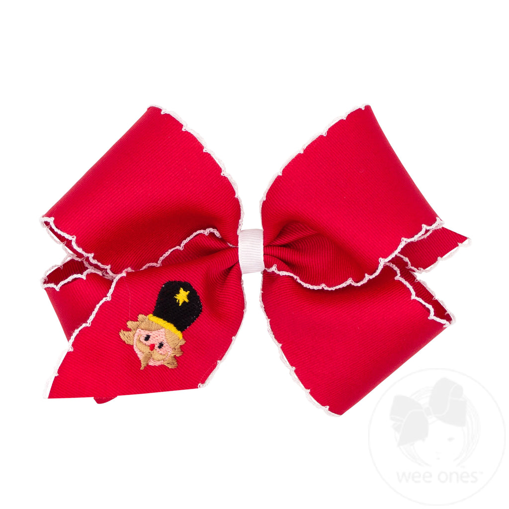 King Grosgrain Hair Bow with Moonstitch Edge and Nutcracker Embroidery