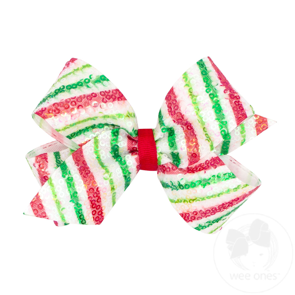 Medium Stripe Print Sequin Hair Bow