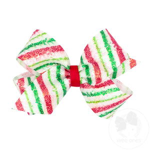 Medium Stripe Print Sequin Hair Bow