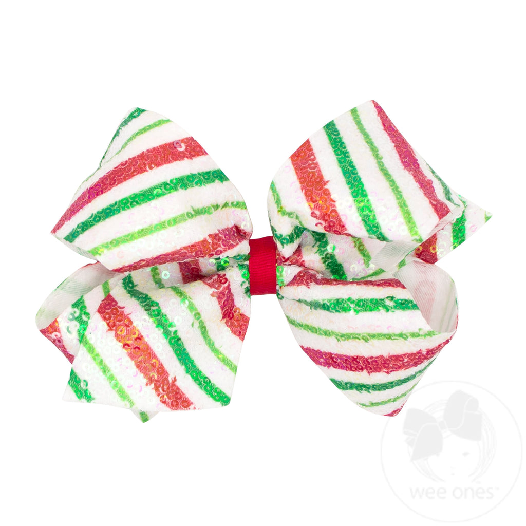King Stripe Print Sequin Hair Bow