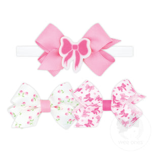 Three Mini Grosgrain Hair Bows with One Novelty Foam Clip on an Add-a-Bow Band
