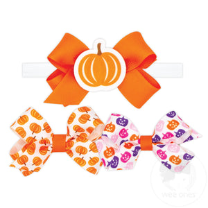 Three Mini Grosgrain Hair Bows with One Novelty Foam Clip on an Add-a-Bow Band