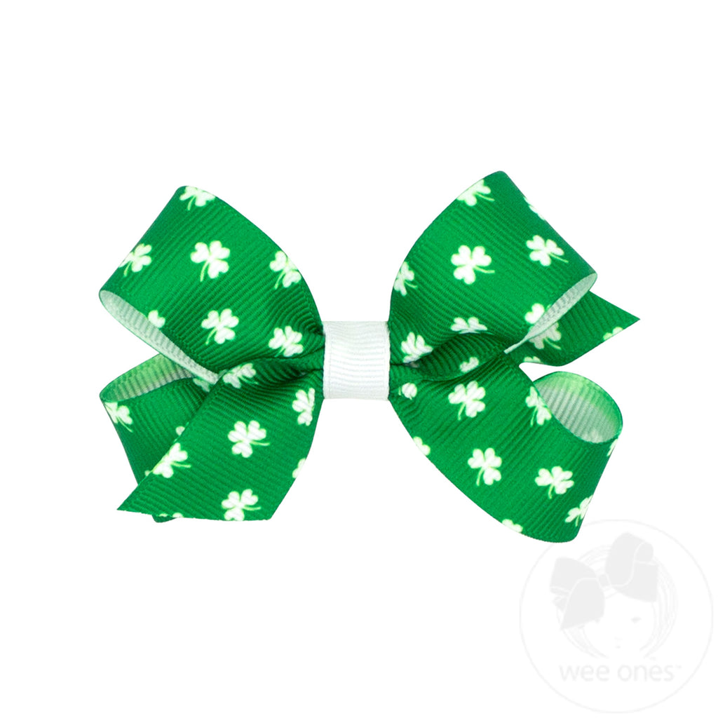 Mini Shamrock Print Grosgrain Hair Bow