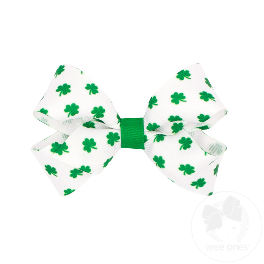 Mini Shamrock Print Grosgrain Hair Bow