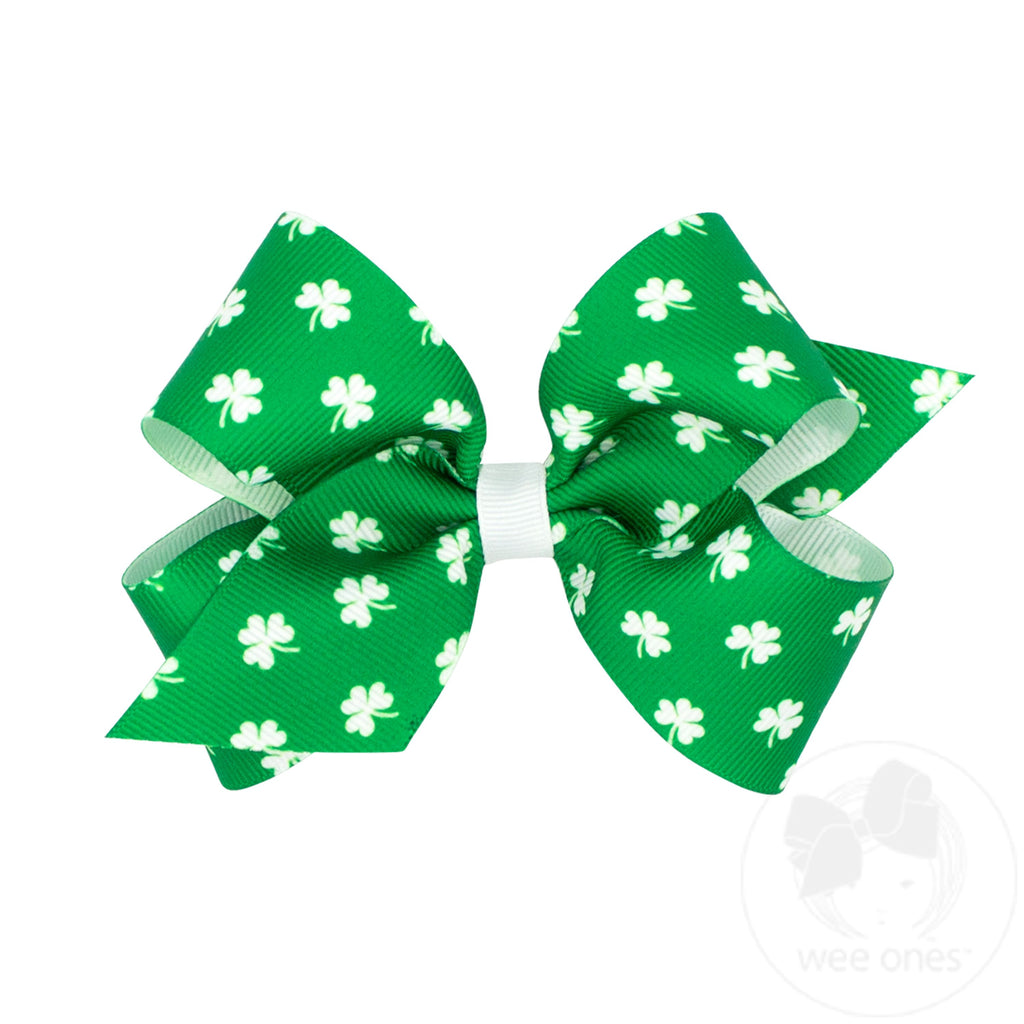 Medium Shamrock Print Grosgrain Hair Bow