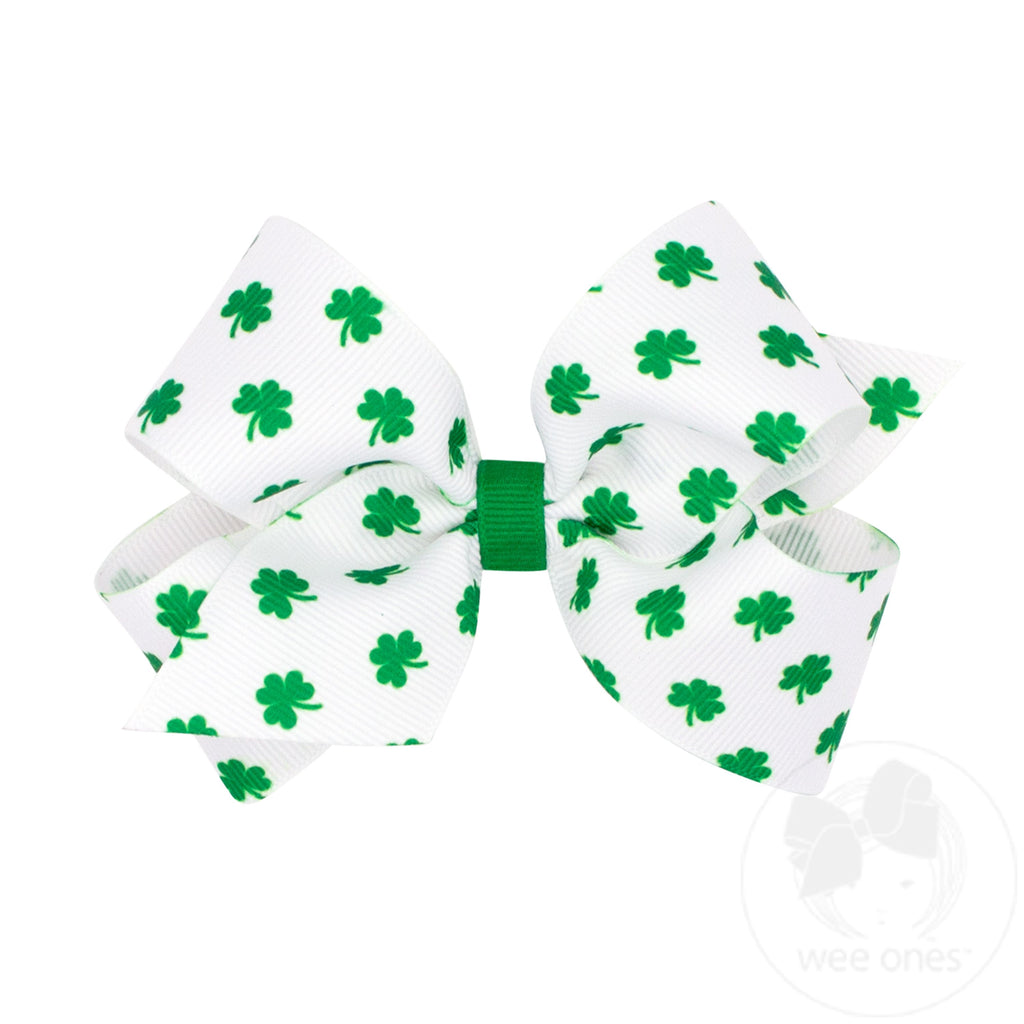 Medium Shamrock Print Grosgrain Hair Bow