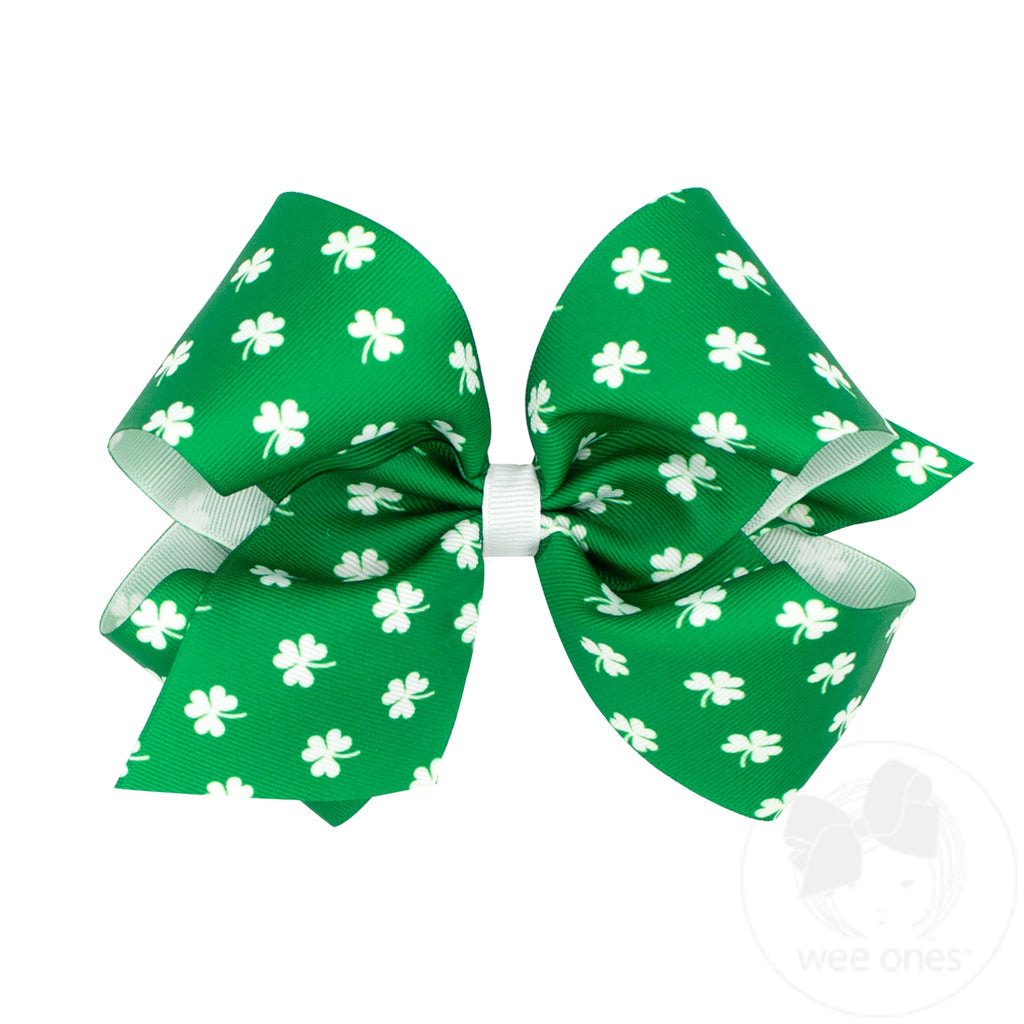 King Shamrock Print Grosgrain Hair Bow