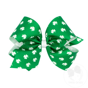 King Shamrock Print Grosgrain Hair Bow