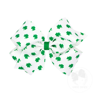 King Shamrock Print Grosgrain Hair Bow