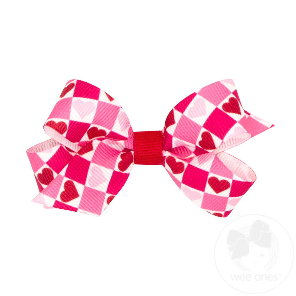 Mini Heart Print Grosgrain Bow