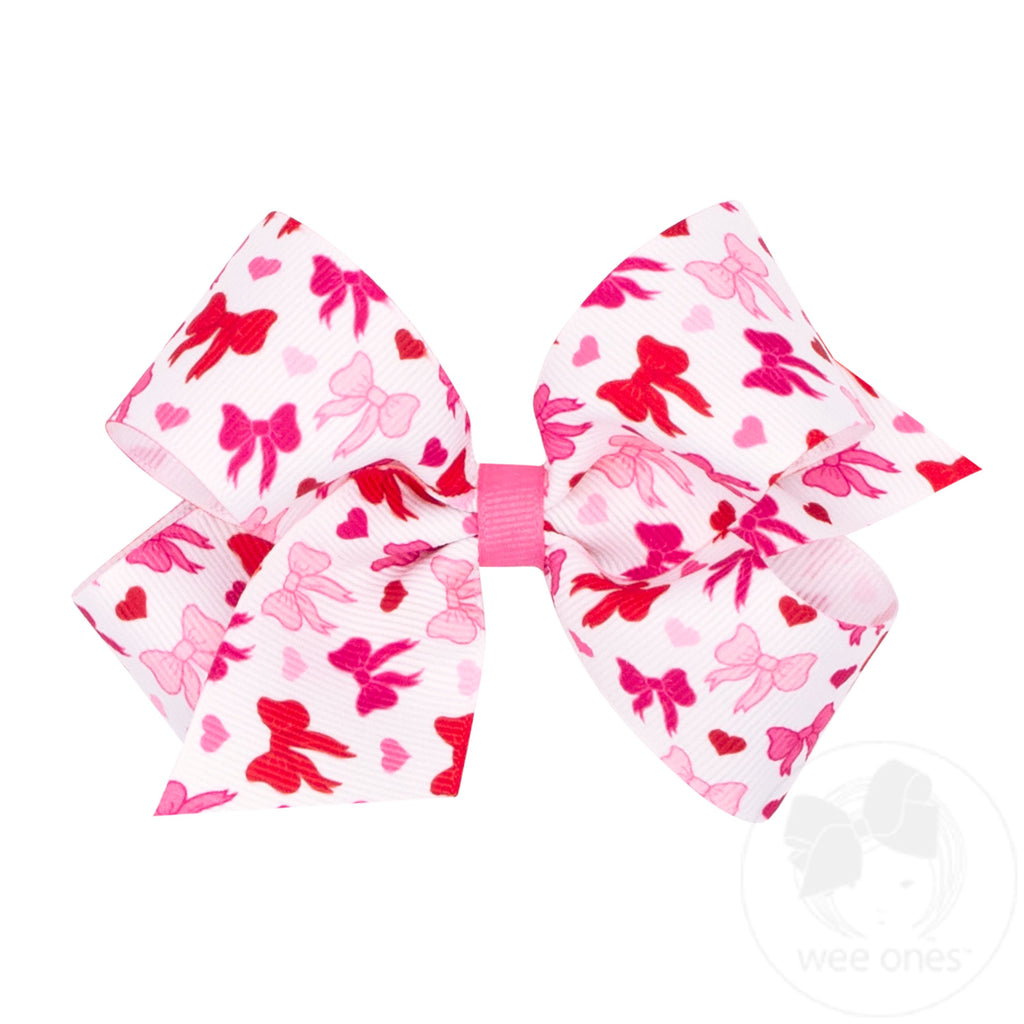 Medium Heart Print Grosgrain Hair Bow