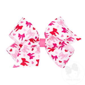Medium Heart Print Grosgrain Hair Bow
