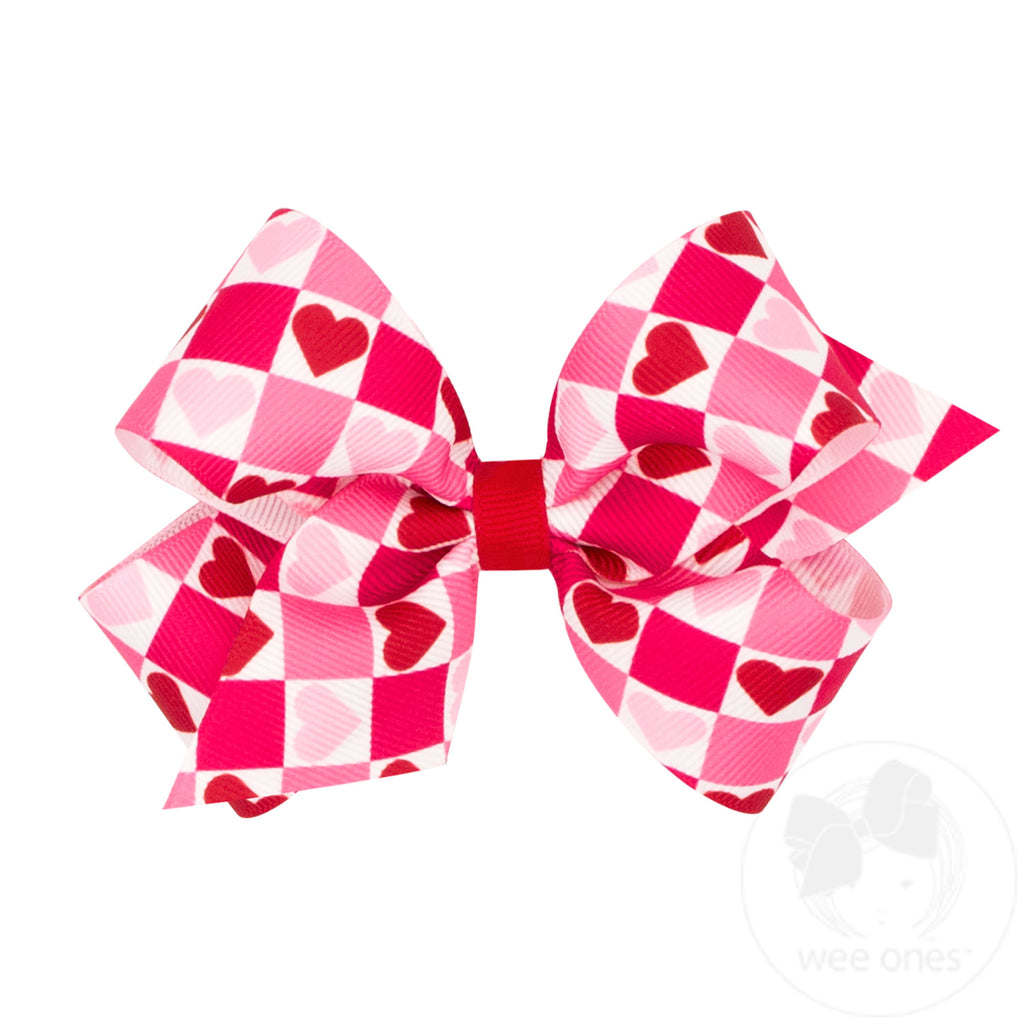 Medium Heart Print Grosgrain Hair Bow