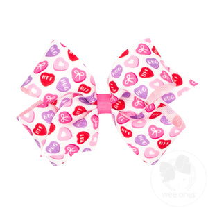 Medium Heart Print Grosgrain Hair Bow