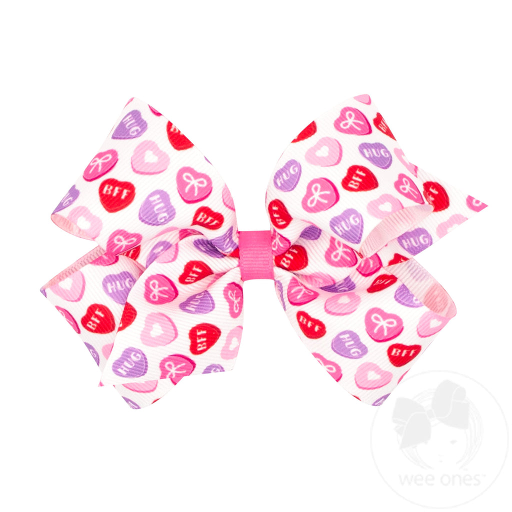 Medium Heart Print Grosgrain Hair Bow