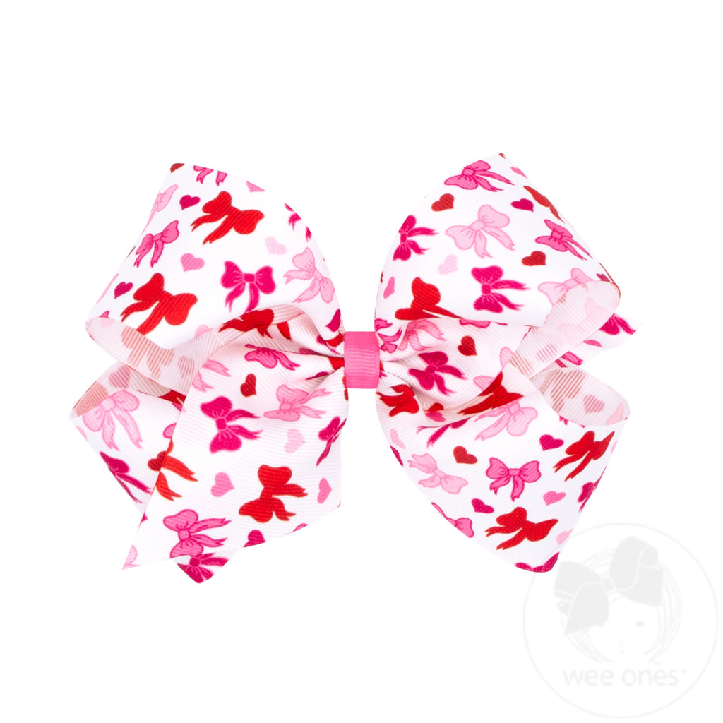 King Heart Print Grosgrain Hair Bow