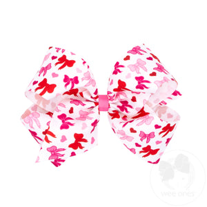 King Heart Print Grosgrain Hair Bow