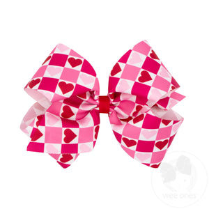 King Heart Print Grosgrain Hair Bow